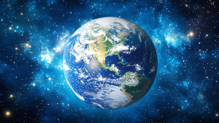 Planet Earth, Global Communication, Technology, Network Connection, Blue Background, Modern World.の素材