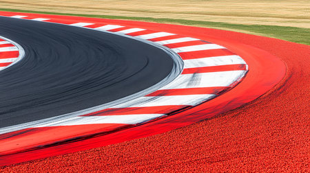 Racing Line Red And White Curbs On An Asphalt Race Track, Speed And Competition Concept.の素材