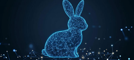 Holographic Rabbit Gliding Through Digital Space, A Visual Representation of Modern Techの素材