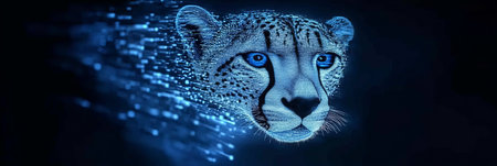 Digital Cheetah Holographic Predator In Cyberspace Representing Futuristic Technologyの素材