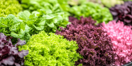 Fresh, Vibrant Lettuce Growing in an Indoor Vertical Farm. Hydroponics and Sustainable Agriculture.の素材