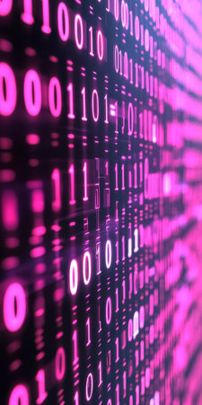 Abstract Blurry Background of Pink, Purple Streaming Digits, Binary Technology Data Backgroundの素材
