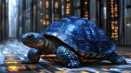 Futuristic Turtle in Digital Space A Symbol of Modern Technology, Innovation, and Progressの素材