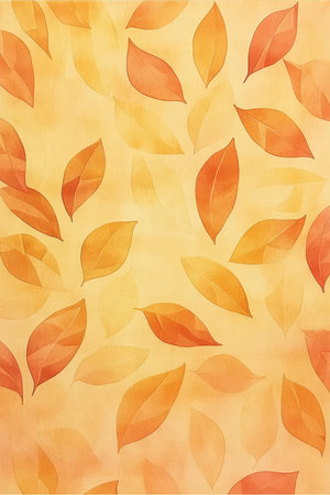 Minimalist Autumn Background, Pale Yellow Watercolor With Delicate Orange Leaves, Dreamy Designの素材
