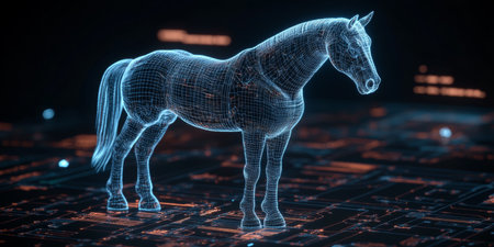 Holographic Horse in Digital Space Embracing the Future of Technology and Innovationの素材