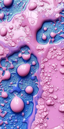 Purple, Pink, Blue Beauty Abstract Droplet Texture Of Acrylic Paints With A Glossy Finish.の素材