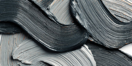 Abstract Background With Black And White Oil Paint Strokes, Texture Of Smeared Cosmetic Creamの素材