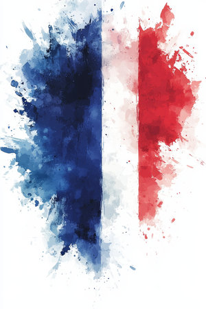 French Flag Watercolor Explosion Vibrant Artistic Representation of France s National Colorsの素材