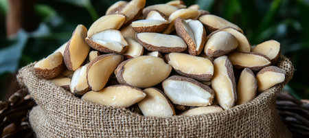 Brazil. Nuts Shelled From Organic Farm Fresh Market. High Resolution Stock Photography Copy Space.の素材