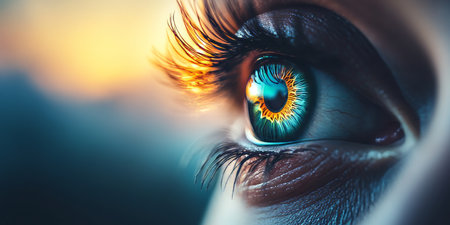 Close Up Of A Human Eye Scan, Iris Recognition Technology, Detailed Texture, Sharp Focus.の素材