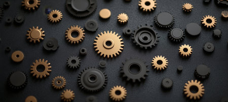 Golden and Black Gears Complexity Detail, Contrasting Interplay Machinery Metallic Elementsの素材