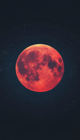 Blood Moon, Total Lunar Eclipse on Dark Sky, Red Planet in Space, Beautiful Astronomy Photoの素材