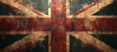 Grunge Flag of the United Kingdom Background Texture, Illustration with Rust and Cracksの素材