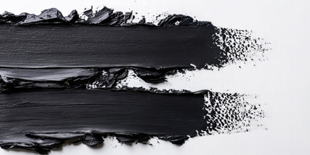 Black Brush Strokes of Oil Paint. Background with Thick Acrylic Smears. Textured Design Element.の素材