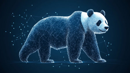 Futuristic Holographic Panda in Digital Space Represents Modern Technology and Innovationの素材