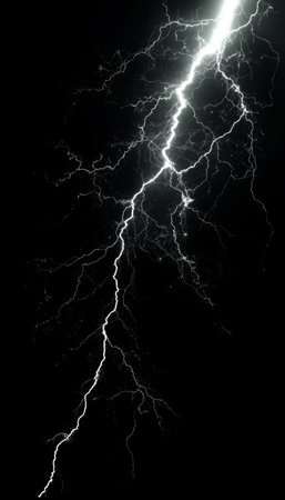 Electric Stormy Night, Powerful Lightning Strike In The Dark Sky, The Power Of Natureの素材