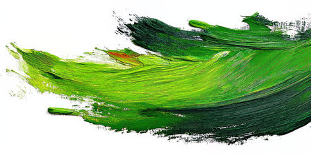 Abstract Green Oil Painting Strokes, Green and Black Paints Texture Isolated on White Backgroundの素材