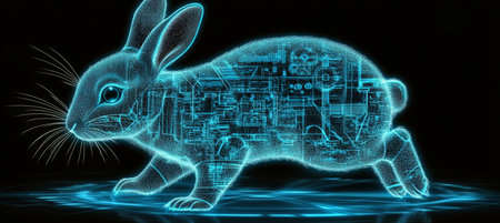 Holographic Rabbit Futuristic Technological Innovation and Digital Transformation Conceptの素材