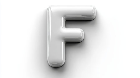White Glossy 3D Letter F, Isolated On White Background, Clean And Simple Graphic Design Elementの素材