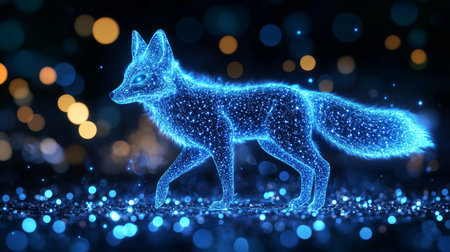 Holographic Digital Fox Advanced Rendering of a Polygon Fox in a Futuristic Neon Blue Cyberspace,の素材