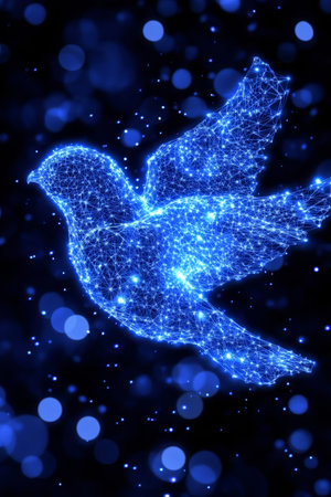 Abstract Glowing Blue Dove, Peace Symbol, Hope Representation, Digital Art Backgroundの素材