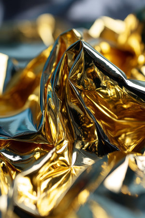 Abstract Metallic Gold Texture Shiny, Wrinkled, and Reflective Background for Luxury and Glamourの素材