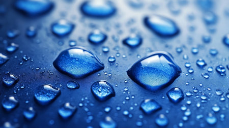 Water Drops, Blue, Metallic, Shiny, Surface Tension, Hydrophobic, Close Up, Macrophotographyの素材