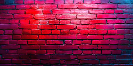 Red Brick Wall Backdrop, Grunge Background With Blue And Red Lighting, Abstract Urban Textureの素材