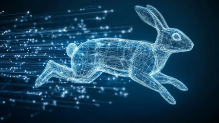 Blue Holographic Rabbit in Digital Space A Glimpse into Modern Technology and Innovationの素材