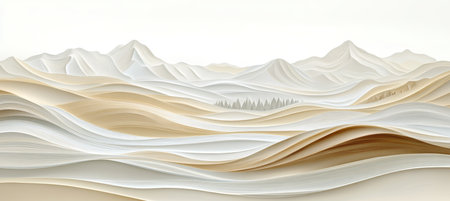 Abstract Paper Art Flowing Hills and Mountains in Creamy Beige and White, Nature-Inspired Designの素材