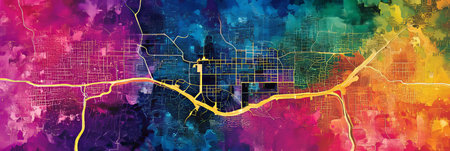 Vibrant City Map An Abstract Urban Landscape Artwork With Colorful streets and Roadsの素材
