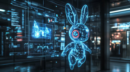 Futuristic Holographic Rabbit in Digital Space A Symbol of Modern Technology and Innovationの素材