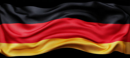 Flowing German Flag A Symbol of German Pride and Unity in Vibrant Black, Red, and Goldの素材