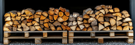 Freshly Cut Logs Neatly Stored on Pallets, Providing Warmth and Fuel for the Colder Months Ahead.の素材