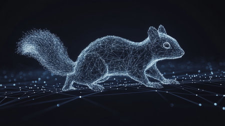 Holographic Squirrel Rendering Futuristic Wildlife, Digital Representation of Natureの素材