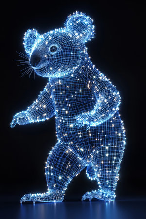 Holographic Koala, Digital Art, Futuristic Animal, Technology. 3D Rendered Illustration.の素材