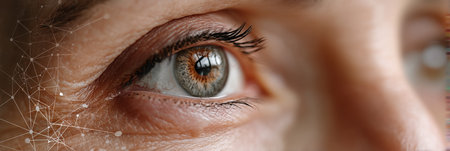 Woman s Eye Gazing With Illuminated Neon Technology Background, Intersection Of Ethics And AIの素材