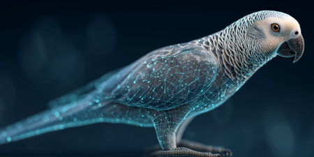 Glowing Holographic Parrot Illustration, Futuristic Technology And Digital Art Renderingの素材