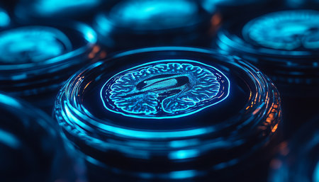 Futuristic Neurology Exploring Brain MRI Scans in Neon Blue, Research, and 3D Technologyの素材