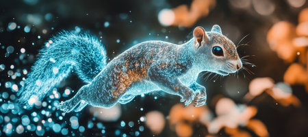 Holographic Squirrel Leaping in Digital Space, Blending Technology and Nature Conceptsの素材