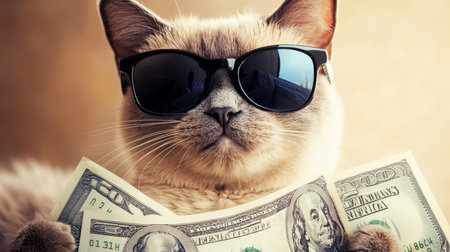 Cool Cat with Sunglasses and Cash Money, Feline Success, Wealth, and Luxury Lifestyleの素材
