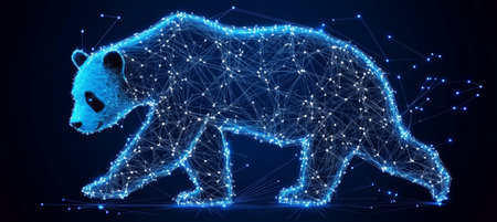 Abstract Glowing Polygonal Bear Conceptual Image of Wildlife, Technology, and Nature.の素材