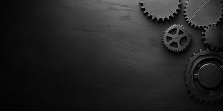 Black Gear Cogwheels On Dark Background, Industrial, Engineering, And Mechanical Conceptの素材