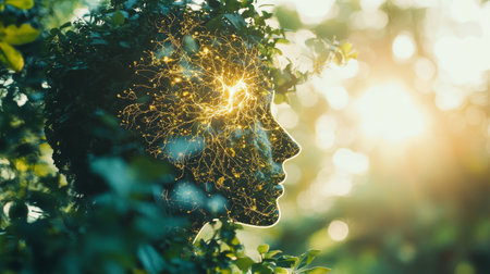 Connection Within Human Mind, Nature. Abstract Meditation, Consciousness, Enlightenment.の素材