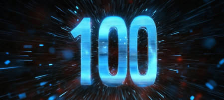 Glowing Number 100 with Speed Lines, Ideal for Celebrations, Anniversaries, or Milestonesの素材