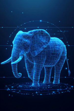 Holographic Projection of an Elephant in Cyberspace, Futuristic Digital Technologies.の素材