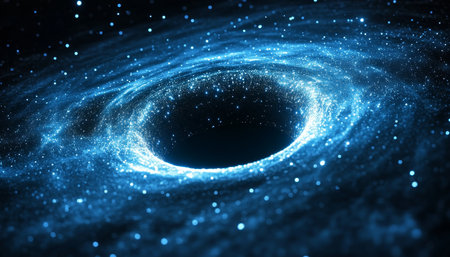 Blue Whirlpool, Swirl of Luxury, Shining Particles on a Dark Cosmic Background, Abstract Designの素材