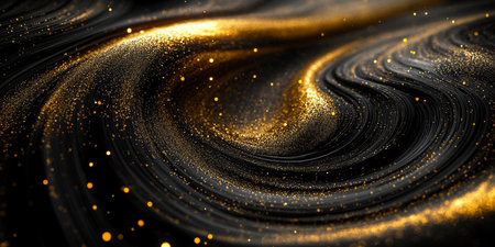 Abstract Luxury Background, Swirling Gold And Black, With Light Shine Particles And Bokeh Effect.の素材
