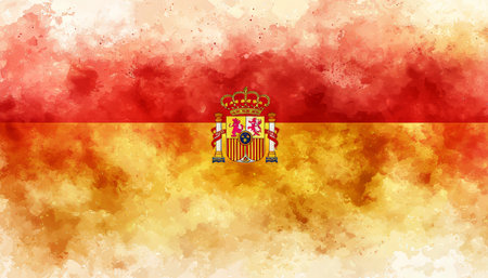 Watercolor Flag of Spain, Artistic Representation, Vibrant Red and Yellow Brushstrokesの素材