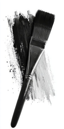Black Paint Brush Stroke on White Background, Art Supplies and Creative Design Concept.の素材